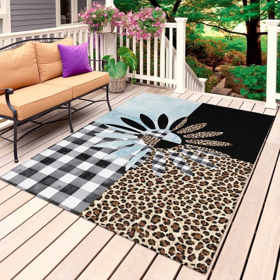 Abstract Daisy Outdoor Rug for Patio/Deck/Porch, Non-Slip Large Area ...