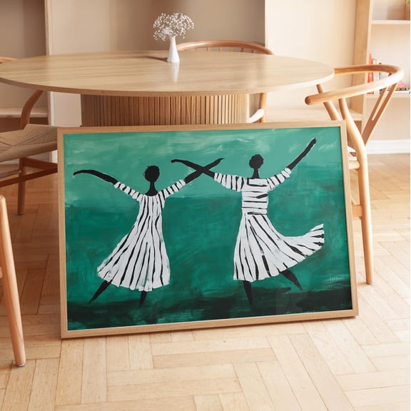 Abstract Dancers Art Print Modern Black And White Illustration