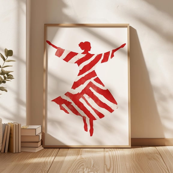Abstract Dancing Woman Art Print, Red Striped Minimalist Silhouette, Modern Figurative Artwork, Contemporary Movement. Wall Art, Modern Wall Decor, 8x12 UNFRAMED