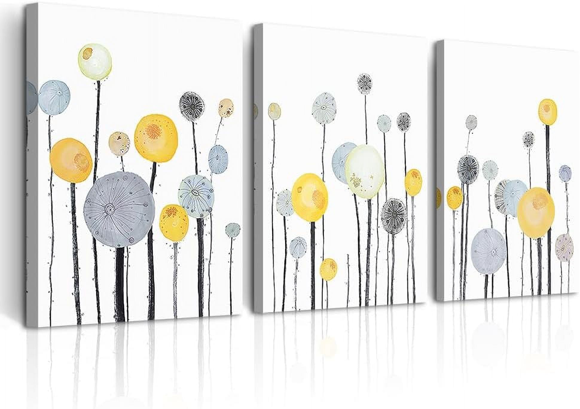 Abstract Yellow and Gray Dandelion Framed Canvas Art Set