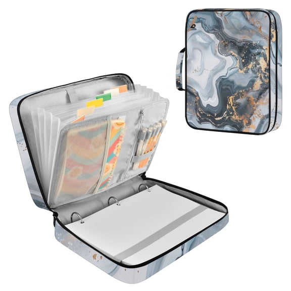 Abstract Dark Blue Marble Accordion File Organizer Expanding File Folder 3-Ring Binder Bag 500 Sheets A4 Size
