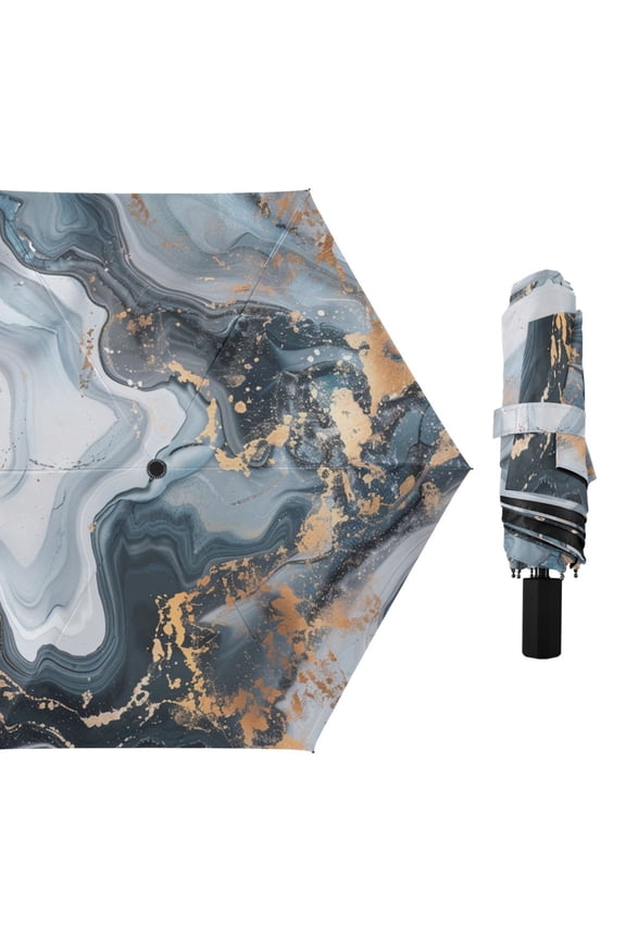 Abstract Dark Blue Marble All Weather Umbrella Triple Folding Parasol 6 Ribs UV Protection Portable