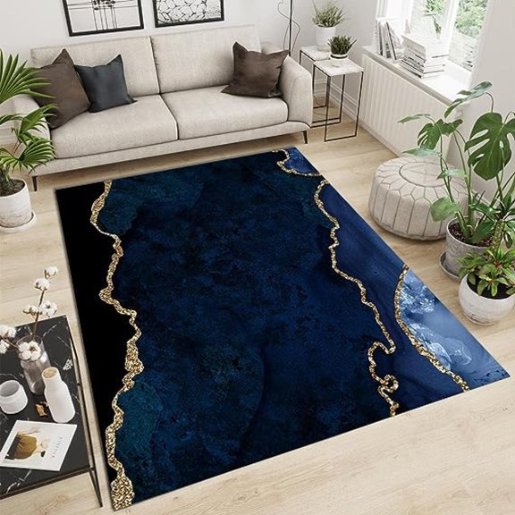 Abstract Dark Blue Marble Area Rug, Luxury Phnom Penh Black Starry Sky Print Indoor Carpet, Rugs Floor Carpet, Indoor Non-Slip Rug For Room Sofa Living Room Mat Bedroom Home Decor 5' x 7'