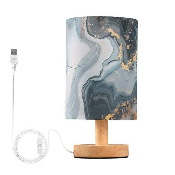 Abstract Dark Blue Marble Table Lamp with USB Port LED Warm Light Lamp Night Light Home Decor