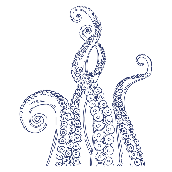 Abstract Dark Blue Tentacle Design for Bathroom Vinyl Wall Decal - Octopus Silhouette Creative Artwork for Bath Wall Decoration 20" x 15"