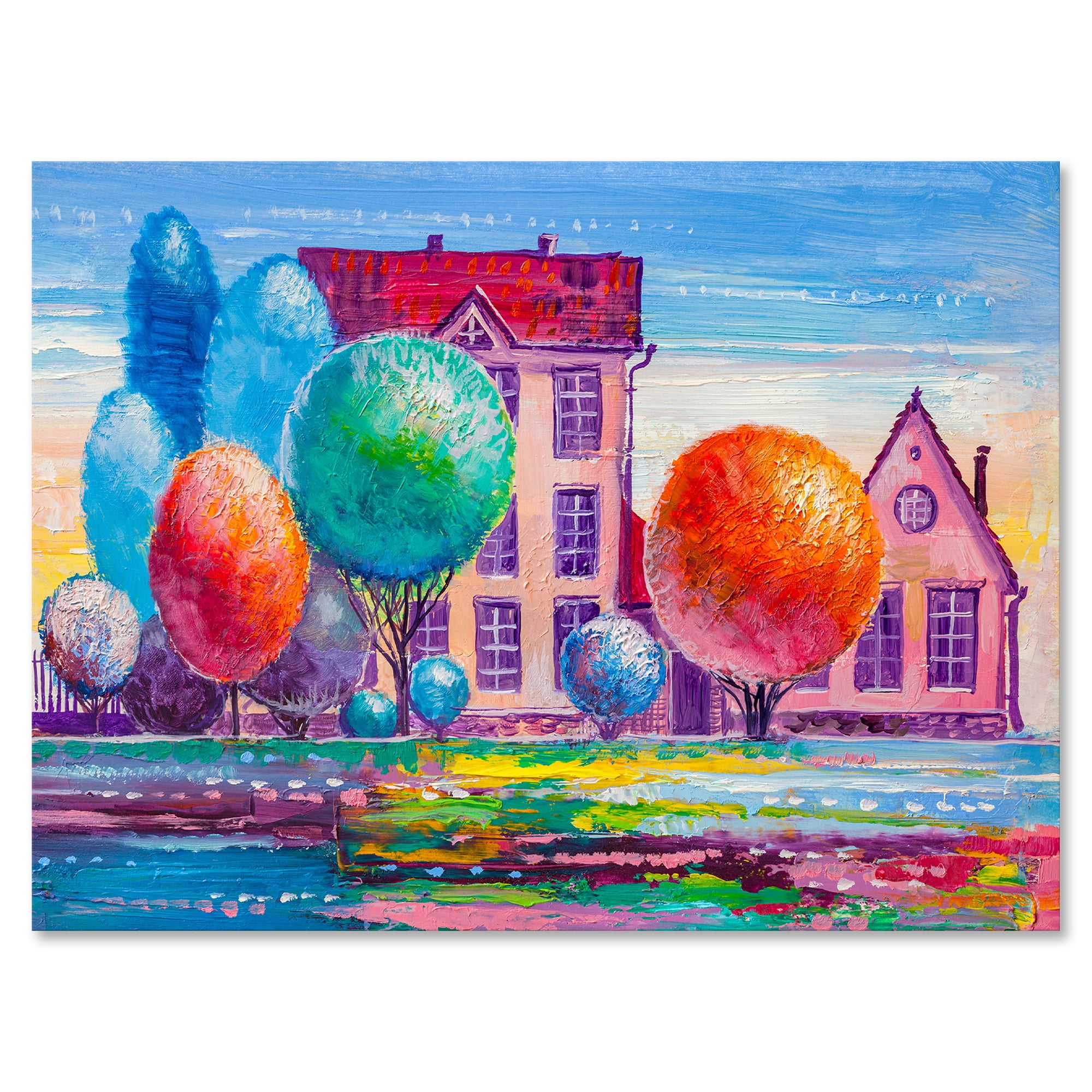 Abstract Daydream House In The VIllage 12 in x 8 in Painting Canvas Art Print, by Designart