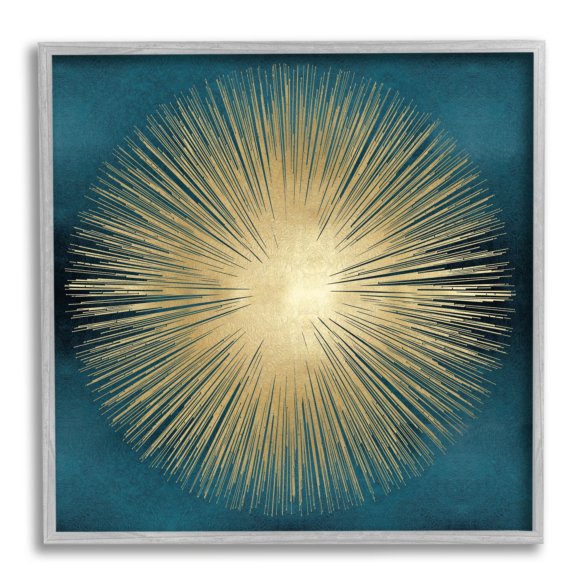 Abstract Deco Sunburst Shape Over Dark Blue Abstract Framed Art Print Wall Art, 17x17