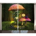 thumbnail image 1 of Ambesonne Fantasy Curtains 2 Panel Set, Giant Mushroom and Elve, 108" x 84", Green Coral, 1 of 3