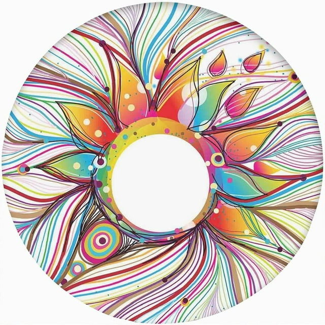 Abstract Decor Round Fitted Tablecloth,Smoky Wavy Floral Design Rainbow