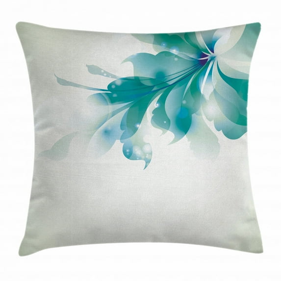 Abstract Decor Throw Pillow Cushion Cover, Big Single Beautiful Abstract Blue Ombre Flowers Artwork, Decorative Square Accent Pillow Case, 18 X 18 Inches, White Light Blue and Blue, by Ambesonne