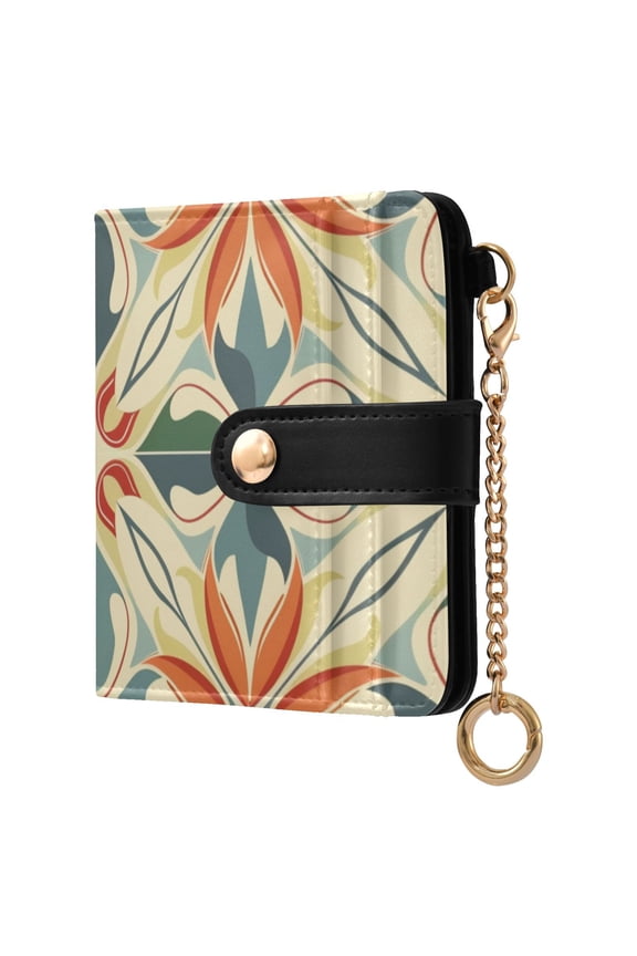 Abstract Decorative Digital Patterns Women's Wallet PU Leather Card Cases RFID Blocking Purse Billfold with Key Ring