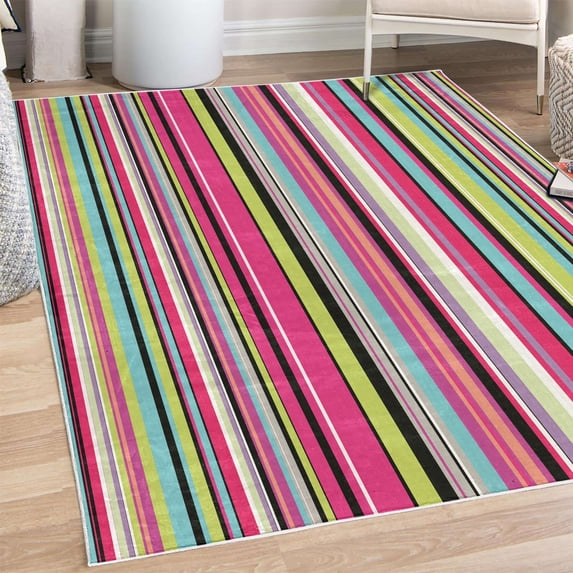 Abstract Decorative Rug, Barcode Lines Like Stripes Vertical Pattern Funky Modern Tile Illustration, Quality Carpet for Bedroom Dorm and Living Room, 6 Sizes, Hot Pink, by Ambesonne