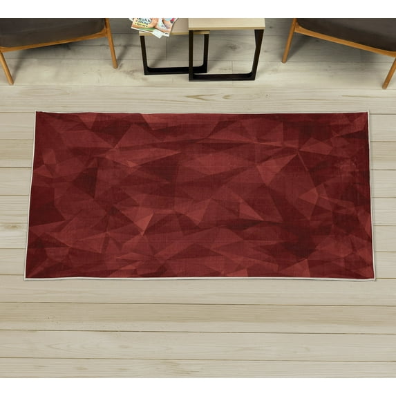 Abstract Decorative Rug, Broken Glass Inspired Geometric Triangle Abstract Shapes Computer Graphics, Quality Carpet for Bedroom Dorm and Living Room, 6 Sizes, Ruby, by Ambesonne