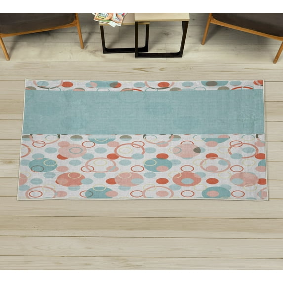 Abstract Decorative Rug, Circular Shaped Round Interlace Forms Retrospective Style Print Illustration, Quality Carpet for Bedroom Dorm and Living Room, 6 Sizes, Pale Blue, by Ambesonne