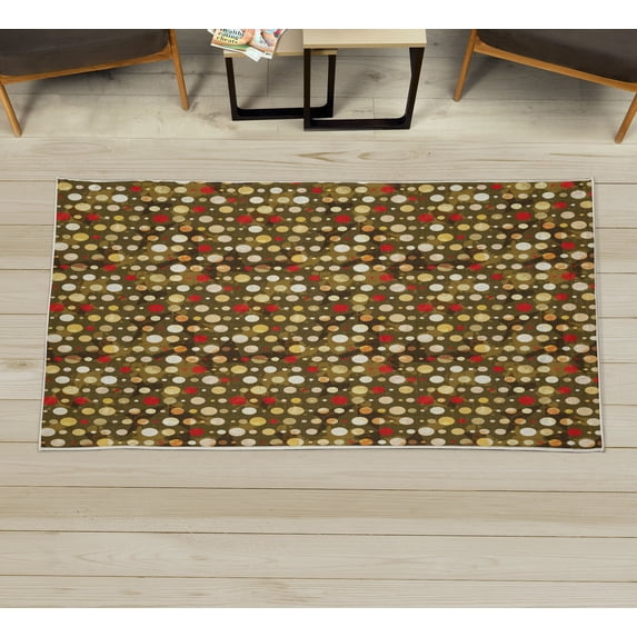 Abstract Decorative Rug, Colorful Circular Large Polka Dots Bubble Happy Hipster Fun Print, Quality Carpet for Bedroom Dorm and Living Room, 6 Sizes, Dark Khaki, by Ambesonne