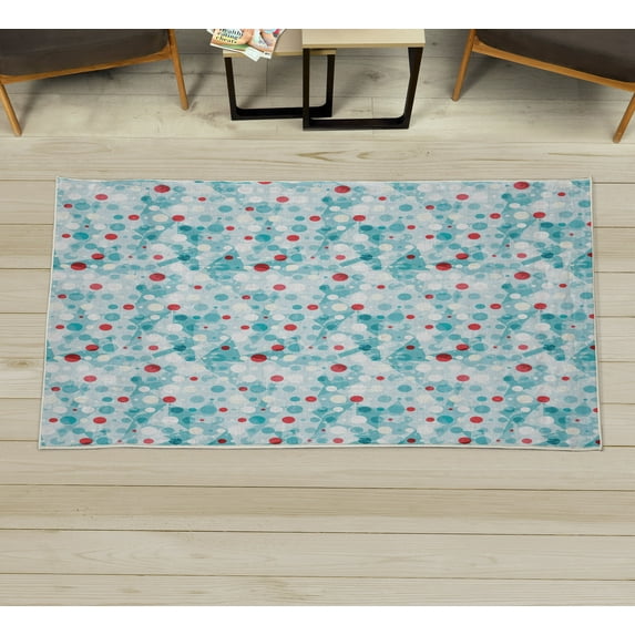 Abstract Decorative Rug, Colorful Circular Large Polka Dots Bubble Happy Hipster Fun Print, Quality Carpet for Bedroom Dorm and Living Room, 6 Sizes, Pale Turquoise, by Ambesonne