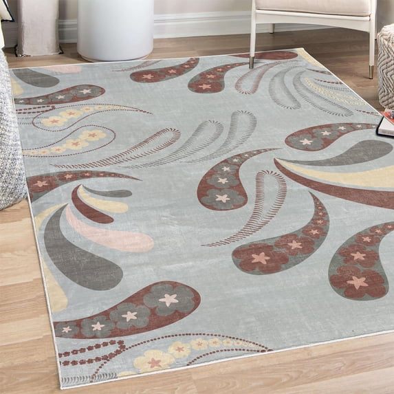 Abstract Decorative Rug, Contemporary Leaves and Blossoms Daisy Spring Season Geometric Style Art, Quality Carpet for Bedroom Dorm and Living Room, 6 Sizes, Baby Blue, by Ambesonne