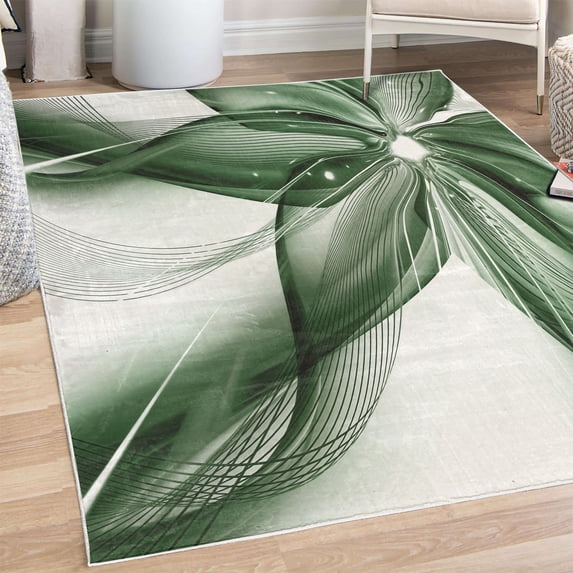Abstract Decorative Rug, Geometrical Smoke Like Striped Huge Flower Floral Design Work of Art, Quality Carpet for Bedroom Dorm and Living Room, 6 Sizes, Peacock Green, by Ambesonne