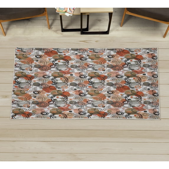Abstract Decorative Rug, Hand Drawn Sketchy Geometrical Retro Modern Circles Image Illustration, Quality Carpet for Bedroom Dorm and Living Room, 6 Sizes, Burnt Orange, by Ambesonne