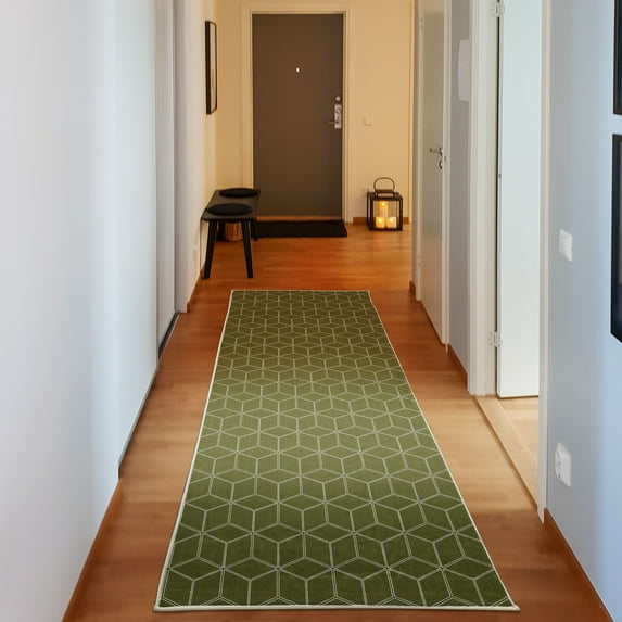 Abstract Decorative Rug, Minimalist Cubes in Trippy Simplistic Geometric Square Shapes Modern Graphic, Quality Carpet for Bedroom Dorm and Living Room, 6 Sizes, Olive Green, by Ambesonne