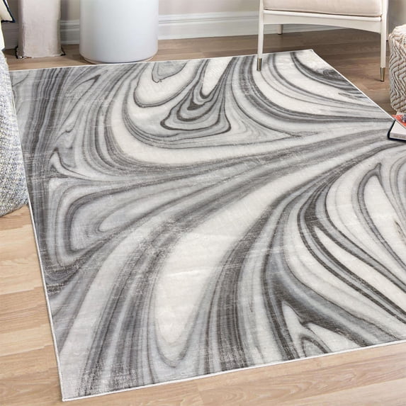 Abstract Decorative Rug, Mix of White and Black Hallucinatory and Surreal Liquid Marble Graphic Design Style Art, Quality Carpet for Bedroom Dorm and Living Room, 6 Sizes, Grey, by Ambesonne