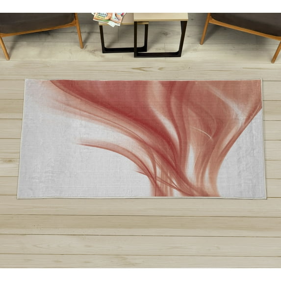 Abstract Decorative Rug, Modern Contemporary Abstract Smooth Lines Blurred Smock Art Flowing Rays Print, Quality Carpet for Bedroom Dorm and Living Room, 6 Sizes, Dark Salmon, by Ambesonne