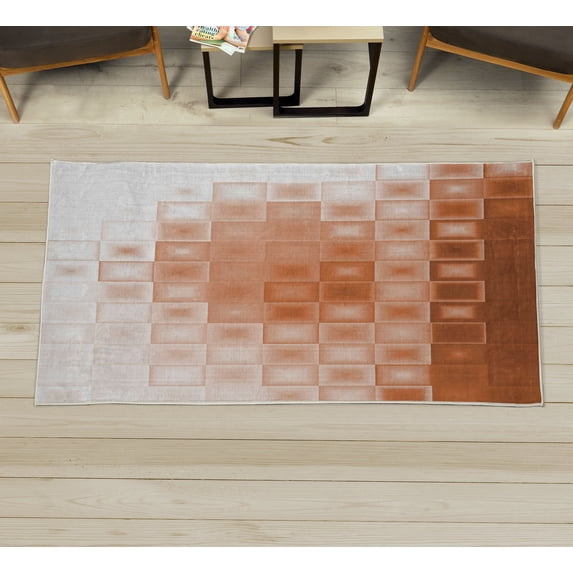 Abstract Decorative Rug, Mosaic Style Theme Fractal Square Shapes with Charming Effects Image Print, Quality Carpet for Bedroom Dorm and Living Room, 6 Sizes, Burnt Orange, by Ambesonne