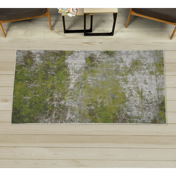 Abstract Decorative Rug, Old Weathered Look Contemporary Style Complicated Rustic Graphic Design, Quality Carpet for Bedroom Dorm and Living Room, 6 Sizes, Lime Green, by Ambesonne