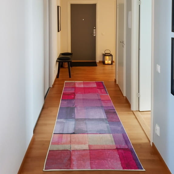 Abstract Decorative Rug, Rainbow Colored Geometric Square Shaped Blurry Effects Watercolor Design, Quality Carpet for Bedroom Dorm and Living Room, 6 Sizes, Ceil Blue, by Ambesonne