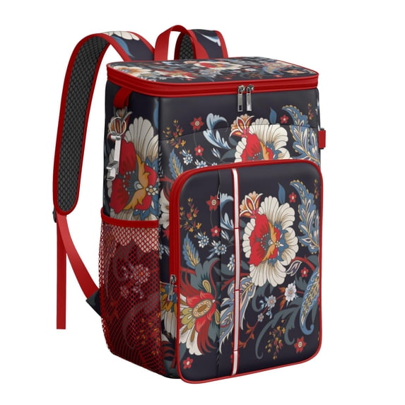 Abstract Decorative Soft Cooler Bag - 20L Insulated Cooler Backpack, Leakproof Lunch Backpack for Camping, Beach & Picnic, Holds 26 Cans, Elegant Bohemian Pattern