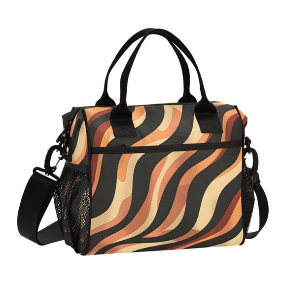 Abstract Decorative Wavy Lunch Bag Insulated Lunch Box Leakproof Reusable Cooler Tote Adjustable Shoulder Strap for Men Women 9L