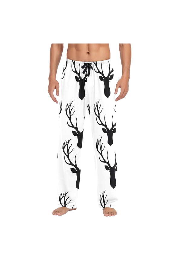 Abstract Deer Head Men's Pajama Pants Cotton Long Sleepwear Lounge Pants L