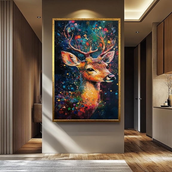 Abstract Deer Paint Poster, Unframed Canvas 8x10in