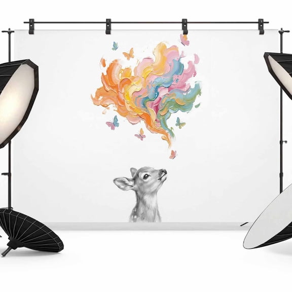 Abstract Deer Photography Backdrop 7x5FT, Colored Cloud Paint Red Blue Yellow Pink Butterfly Photo Backdrops, Background for Photography Studio Photo Studio Background, Back Drop for Photoshoot