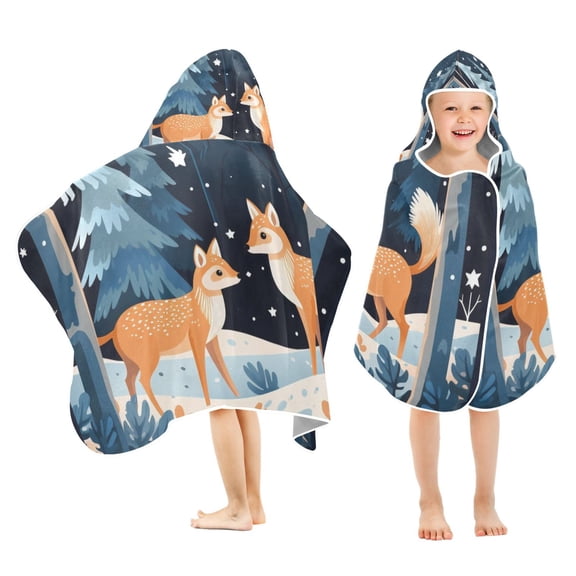 Abstract Deers in Forest Kids Hooded Beach Towel Baby Bath Poncho Towels with Hood Absorbent 50"x23.5" for Pool Swimming