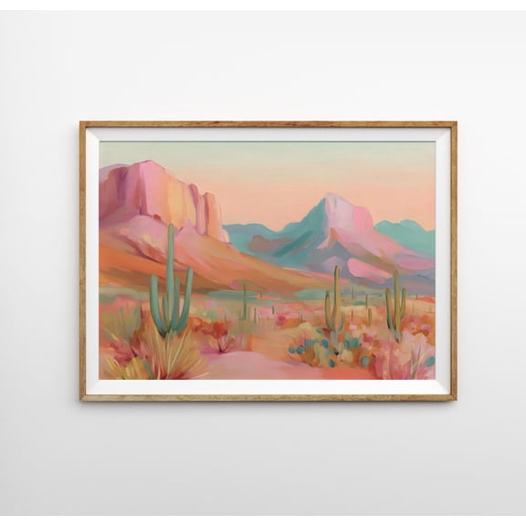 Abstract Desert Landscape Art Poster Boho Cactus Poster, Unframed Poster Size 16x24
