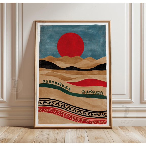 Abstract Desert Landscape Poster Minimal Sun Earth Tone Print Boho Nature Decor