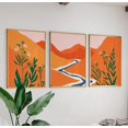 Abstract Desert Landscape Poster Set Orange Mountain River Triptych ...
