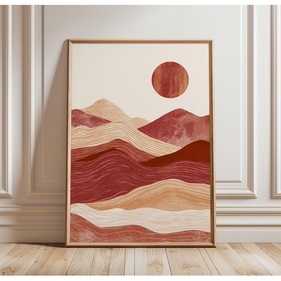 Abstract Desert Landscape Poster, Terracotta Mountain Wall Art, Paper Print, Poster Only
