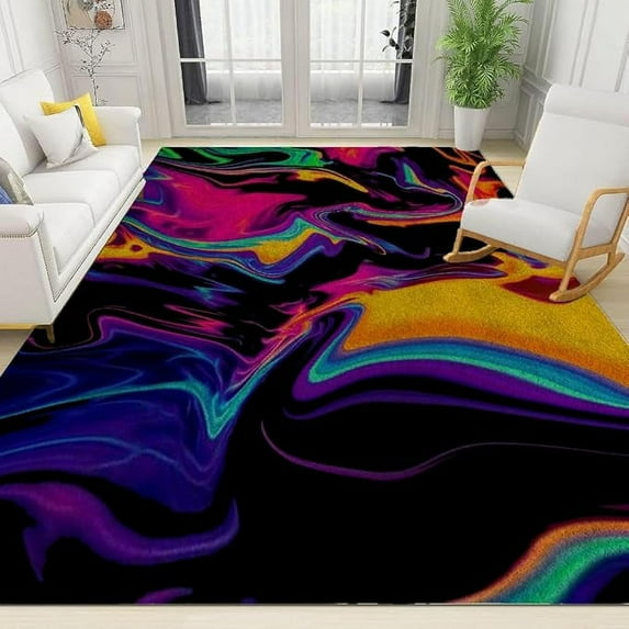 Abstract Design Area Rugs, Psychedelic Vision Multicolor Color Decor Rug Soft Non-Slip Non-Shedding Washable Home Decor Carpet For Bathroom Bedroom Living Room 4 x 5ft