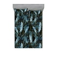thumbnail image 1 of Abstract Design Fitted Sheet & Pillow Sham Set, Grunge Feels Spots Ornaments with Feather Look Pattern Neutral, Decorative Printed 3 Piece Bedding Decor, King, Mustard Pale Ceil Blue, by Ambesonne, 1 of 2