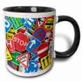 thumbnail image 1 of 3drose, Abstract Design of British Traffic Signs, 11oz Two-tone Black Mug, 1 of 6