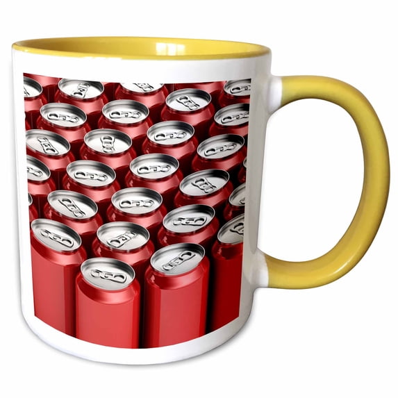 3drose, Abstract Design with Red Soda Cans Pattern, 15oz Two-tone Yellow Mug