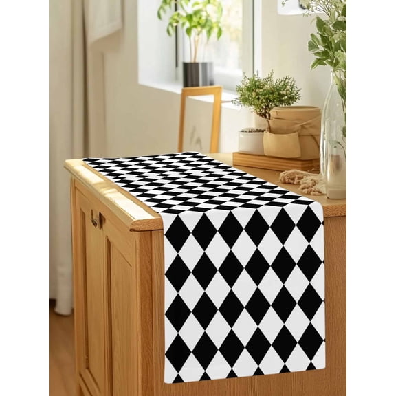 Abstract Diamond Lattice Black and White Table Runner 36 Inches Long,Kitchen Dining Tablerunners Modern Buffalo Check Linen Table Runners Dresser Scarves for Home Dinner Wedding Holiday Party Decor