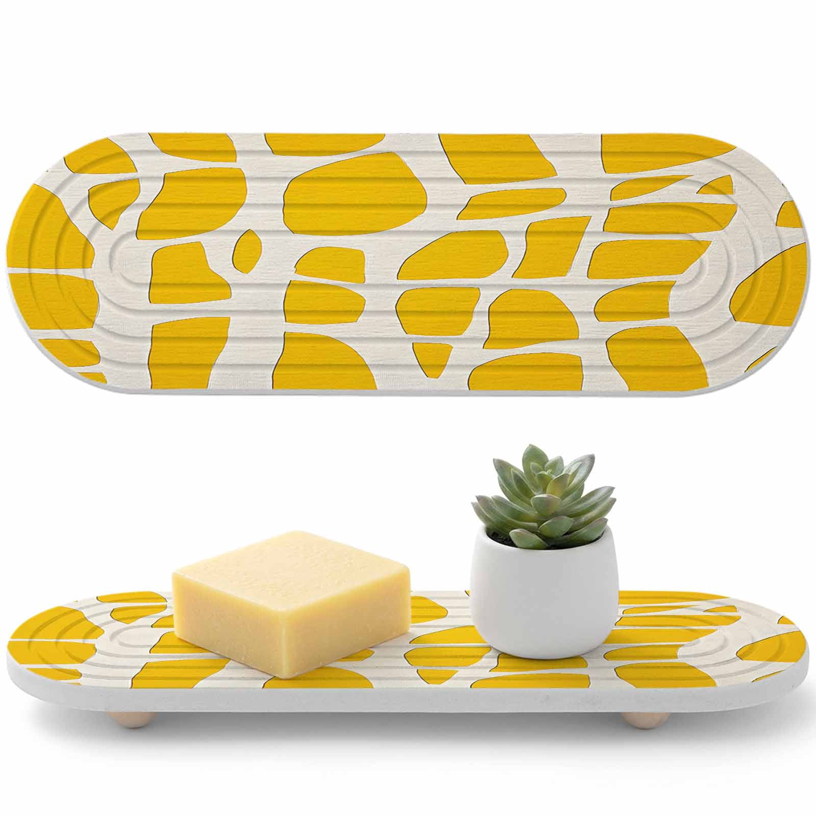 Abstract Diatomaceous Earth Coasters, Modernism Yellow Color Block Line ...