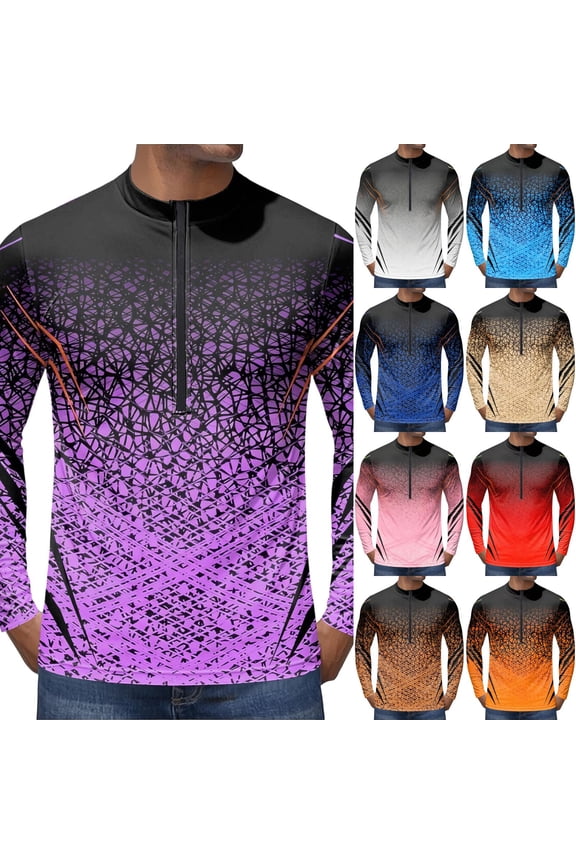 Abstract Digital Mesh & Gradient Print Long Sleeve Cycling Jersey for Men, Breathable Quick Dry Athletic Top with Half Zip - High Performance Outdoor Running & Training Shirt Red XXL