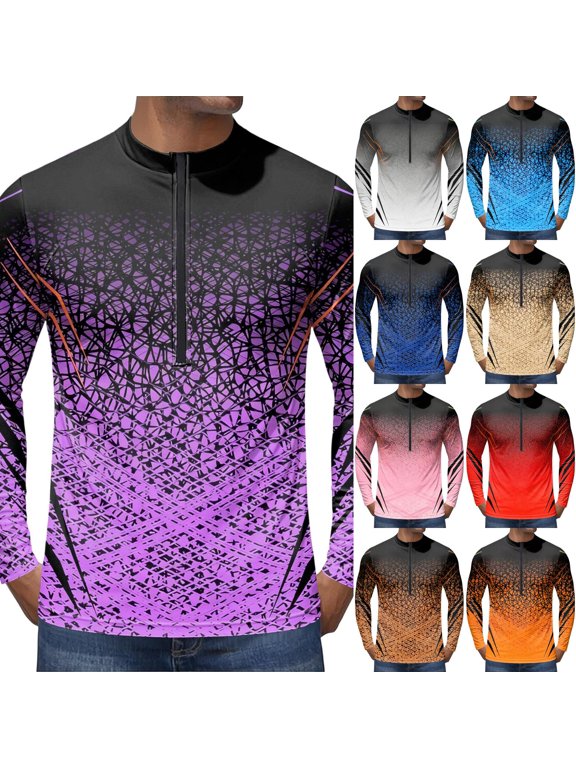Abstract Digital Mesh & Gradient Print Long Sleeve Cycling Jersey for Men, Breathable Quick Dry Athletic Top with Half Zip - High Performance Outdoor Running & Training Shirt Red XXL