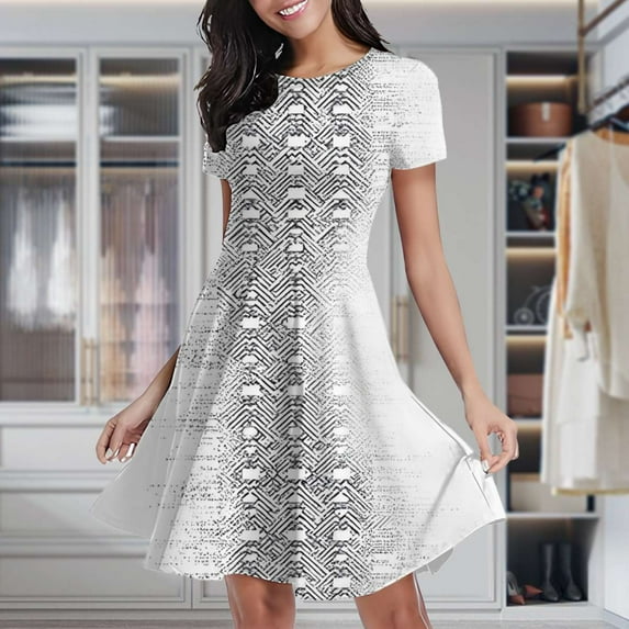 Abstract Digital Pattern Fading Women's Classic Swing Skater Dress Casual Work Party Cocktail Dresses