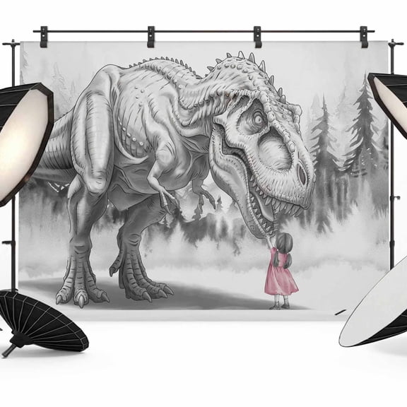 Abstract Dinosaur Backdrop for Photography, Retro Gray Animal Little Girl Photo Backdrop Portrait Background Party Banner Photo Backgrounds for Studio Booth Props, 12x8ft