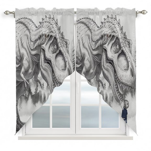 Abstract Dinosaur Swag Curtain Valance for Window 2 Panels Retro Gray Animal Little Boy Rod Pocket Small Window Swag Valances for Kitchen Bedroom Bathroom 36" W x 63" L
